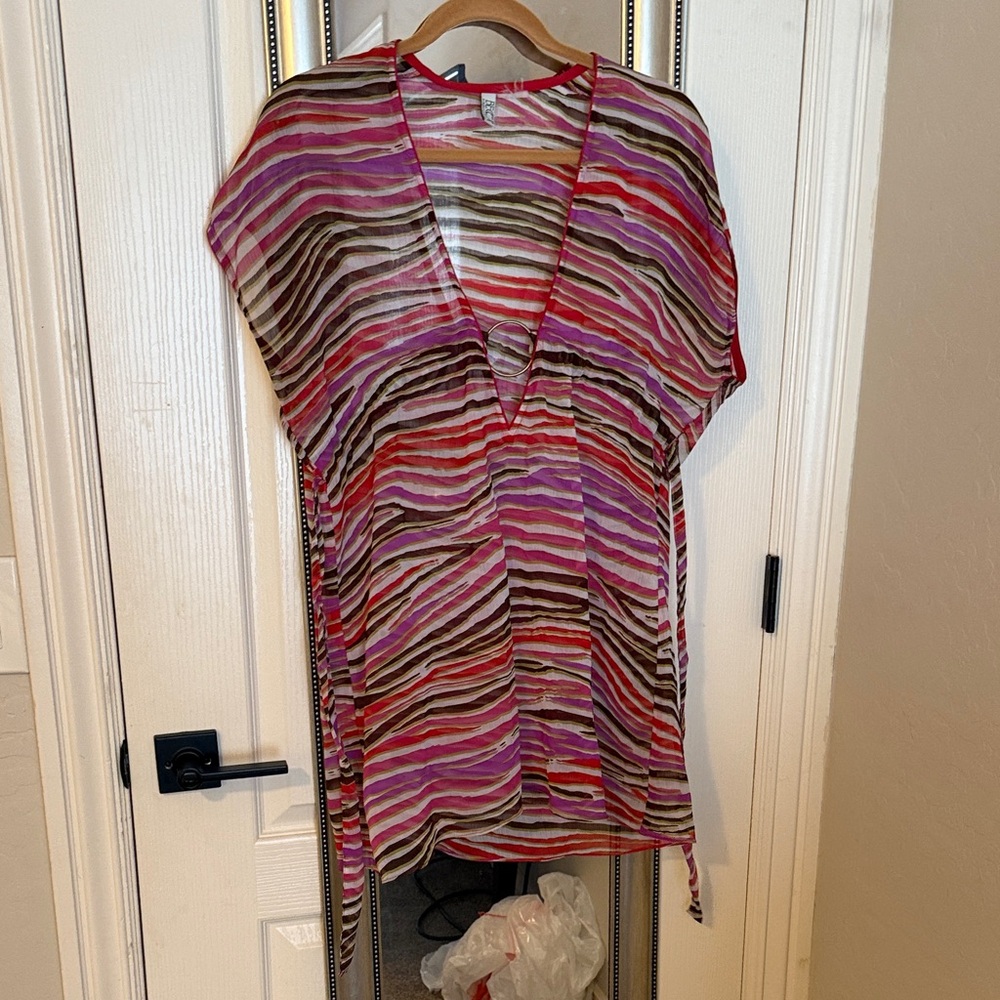 BECCA Pink and Brown Striped Top